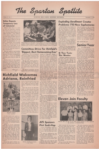 September 5th 1961 The Front Page Welcome to Our Senior Year